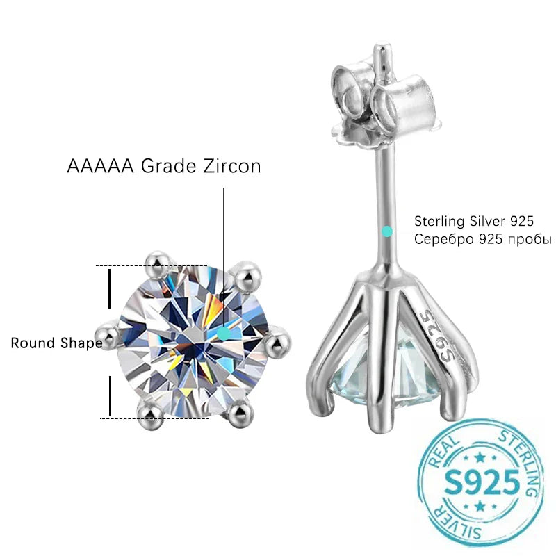 1ct Moissanite Stud Earrings For Women GRA Certified 18K White Gold Plated