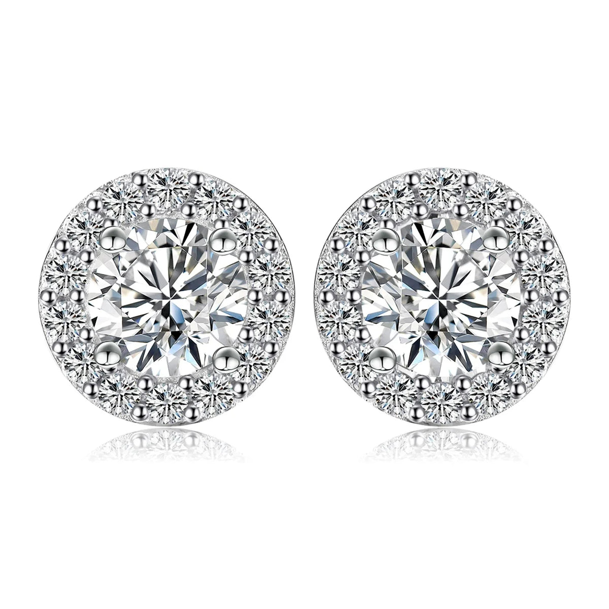 1ct Round D-Color Moissanite Halo Stud Earrings 925 Sterling Silver Plated