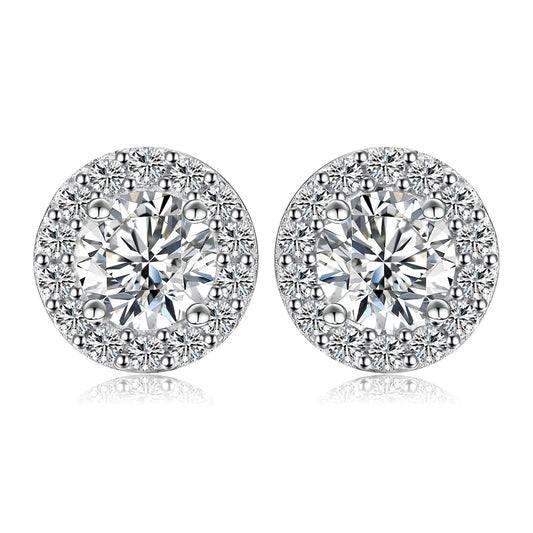1ct Round D-Color Moissanite Halo Stud Earrings 925 Sterling Silver Plated