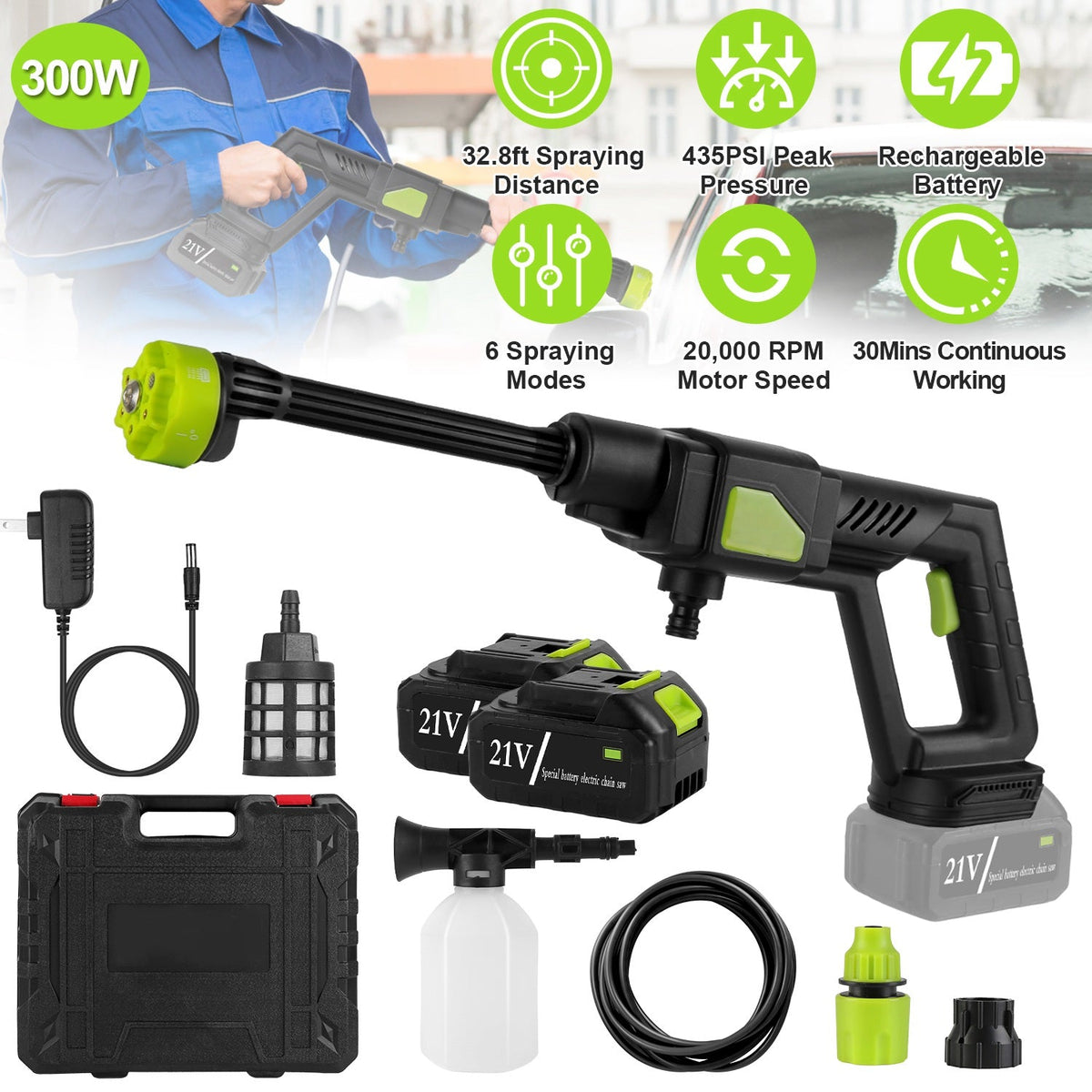 Cordless Pressure Washer with 6-in-1 Nozzle - Car Cleaner
