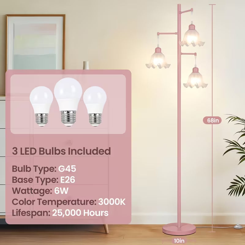 68-Inch 3-Light Flower Floor Lamp with Acrylic Shades and LED Bulbs