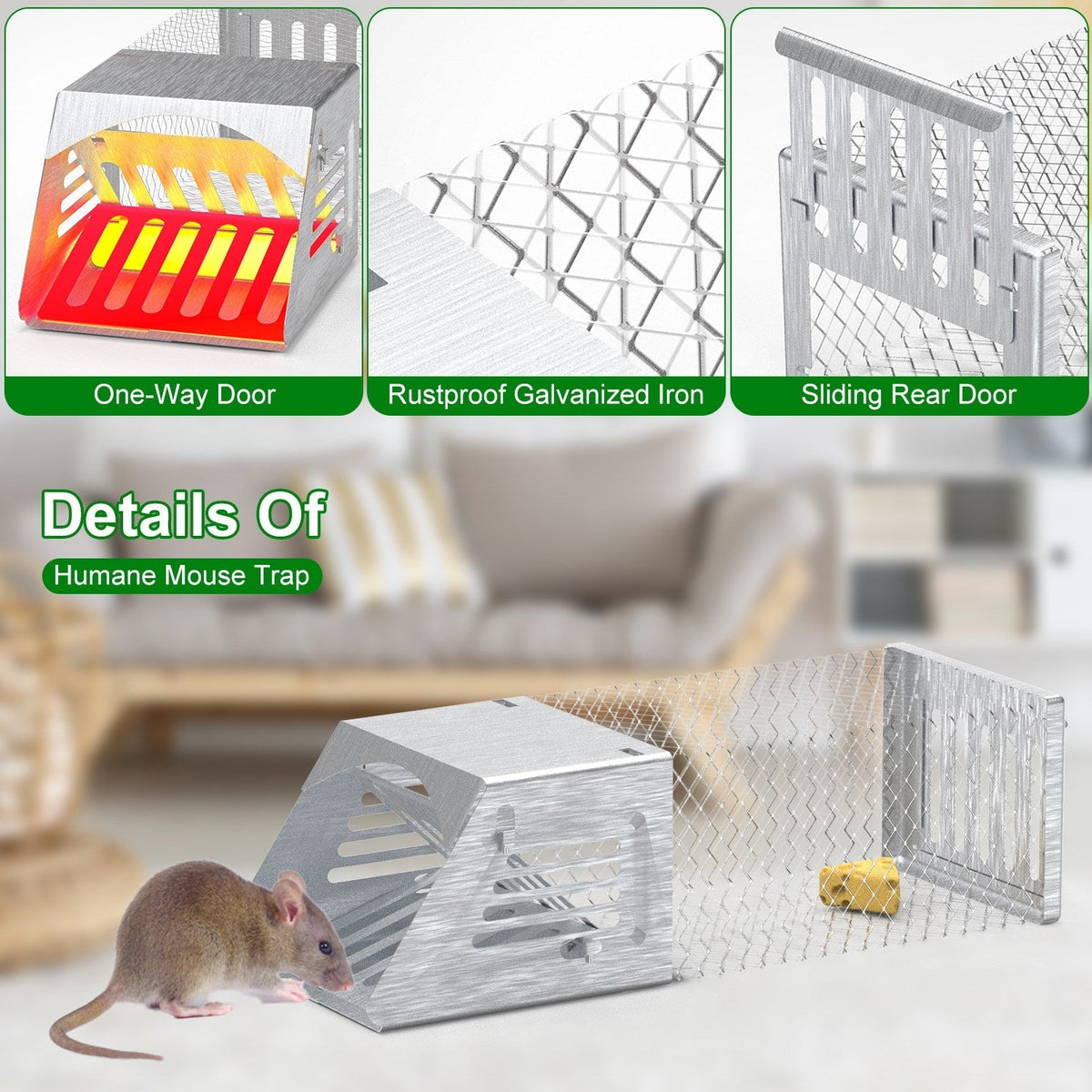 2Pcs Humane Mouse Trap Cage No Assembly Need Automatic Continuous Rat Trap with Single Way Door Reusable Catch And Release Live Cage Trap for Rodents