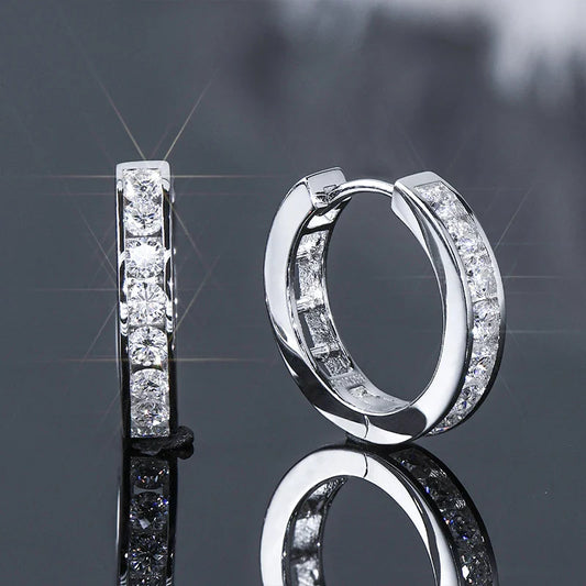 2.5mm Moissanite Hoop Huggie Earrings 925 Sterling Silver Unisex Certified Pair