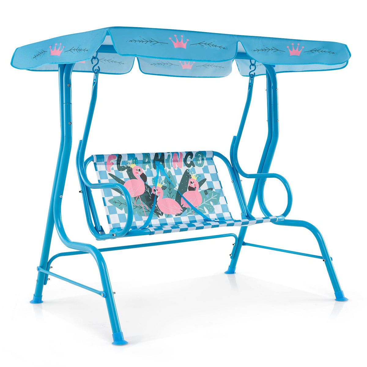 2-Seater Kids Patio Swing with Metal Stand and Adjustable Canopy-Navy