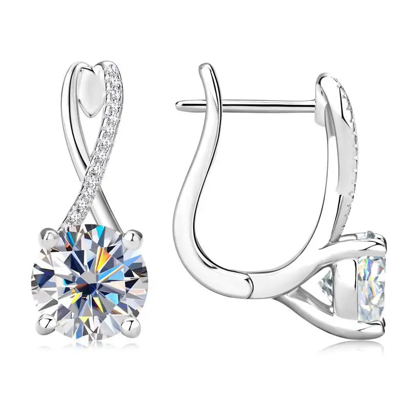 2 Ct Moissanite Clip-On Earrings 925 Sterling Silver Interlaced Studs Gift