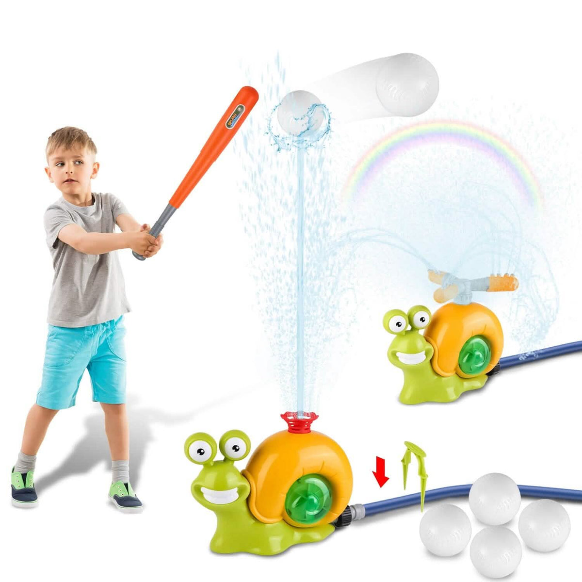 2-in-1 Snail Water Sprinkler Baseball Toy with 2 Sprinkler Nozzles