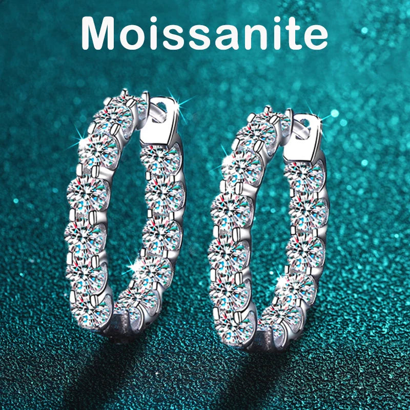 2.6ct D Color Moissanite Hoop Earrings 925 Sterling Silver 18k Gold Plated