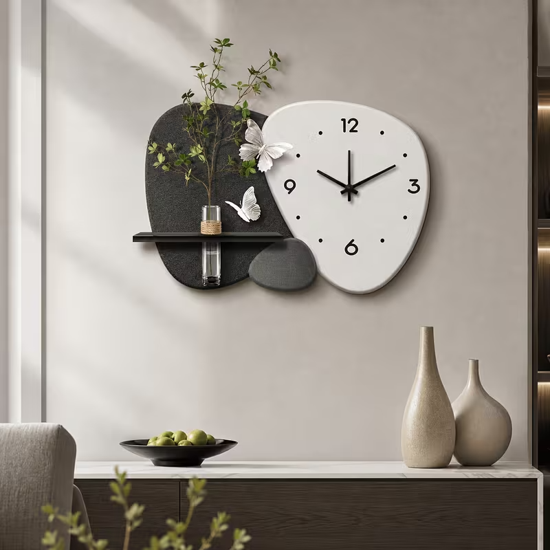 Modern Minimalist Wall Clock with Floating Shelf