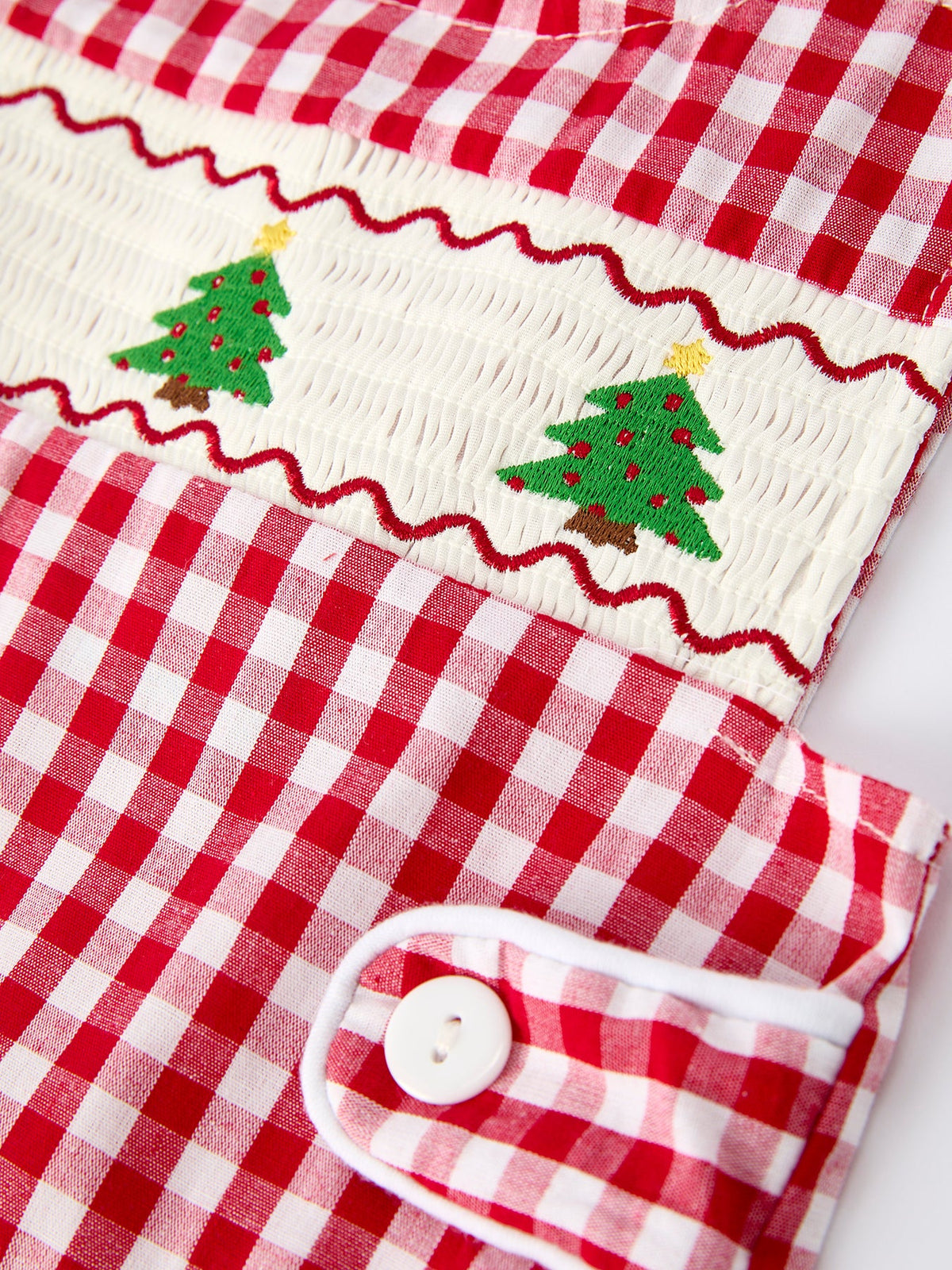 Christmas Smocking Embroidered Christmas Tree Plaid Plaid Baby Boy Romper