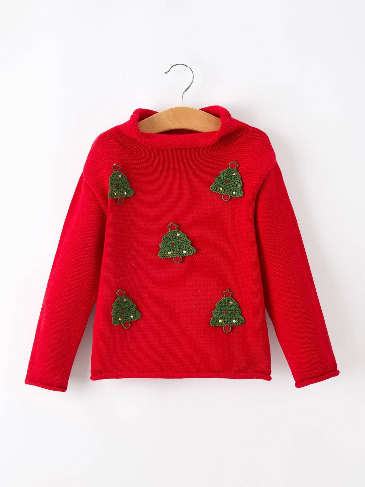 Baby Girl Christmas Red Knit Sweater with Embroidered Tree Appliqué