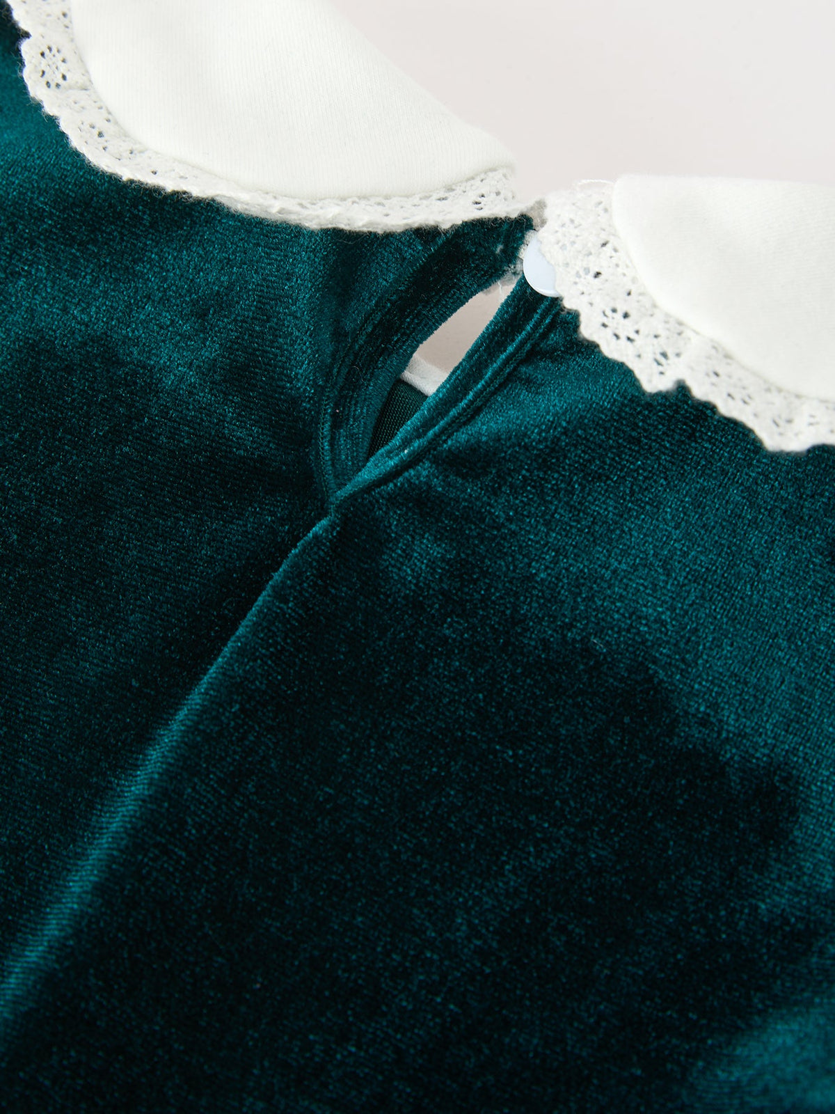 Girls Emerald Green Velvet Lace Collar Christmas Dress