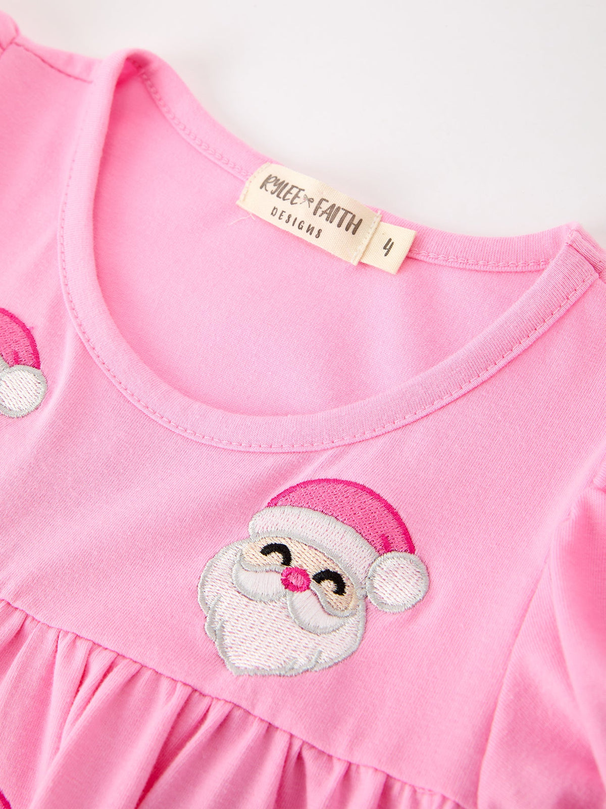 Christmas Santa Embroidery Girls Dress Ruffle Sleeve