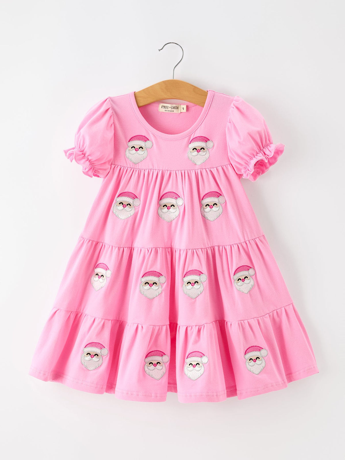 Christmas Santa Embroidery Girls Dress Ruffle Sleeve