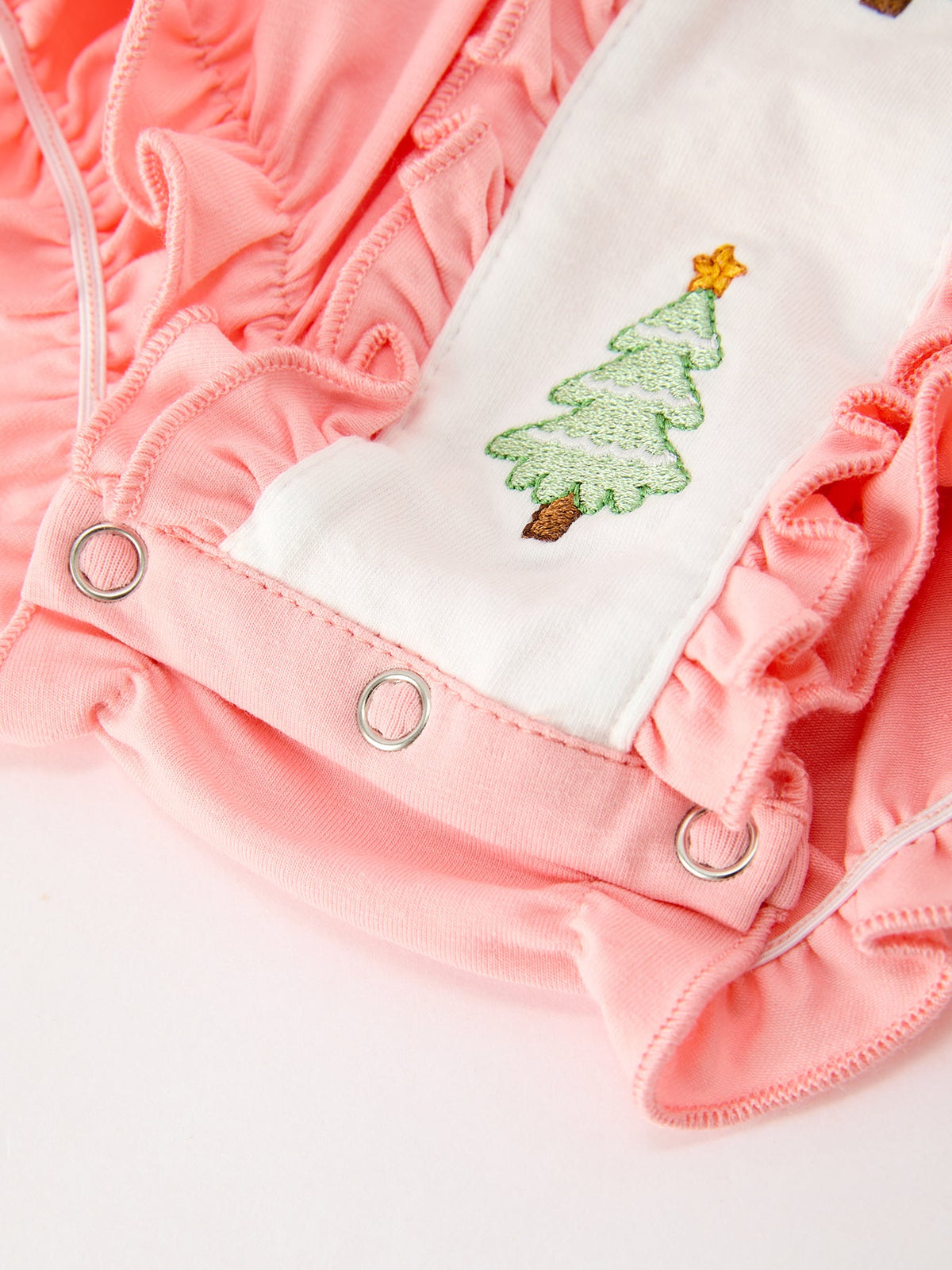 Christmas Baby Girls Pink Christmas Tree Embroidered Ruffle Romper