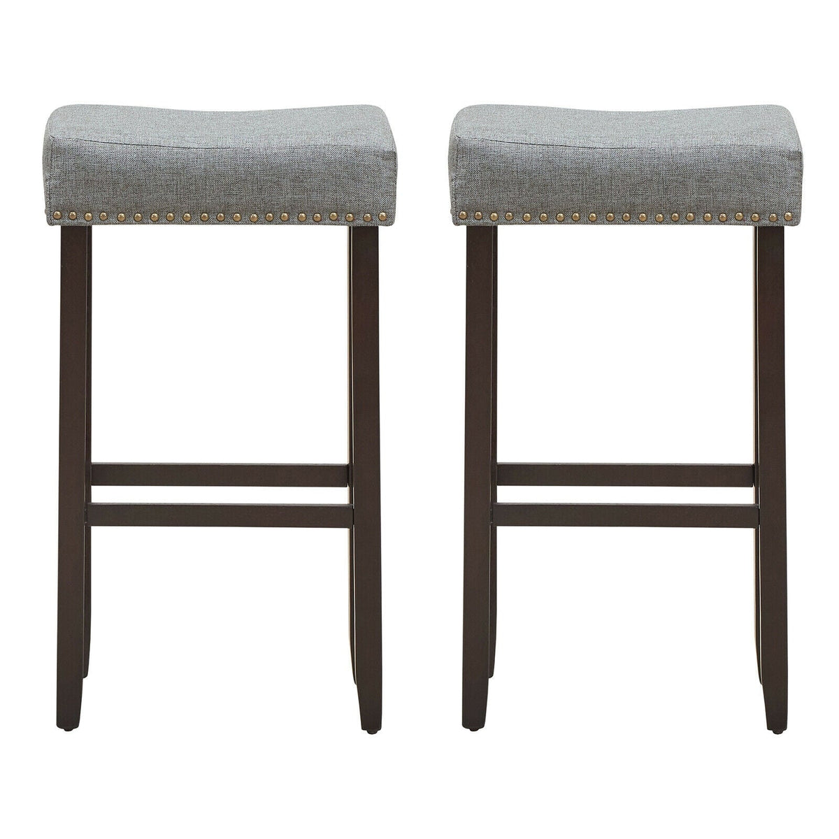 Set of 2 Nailhead Saddle Bar Stools 29 Inch Height