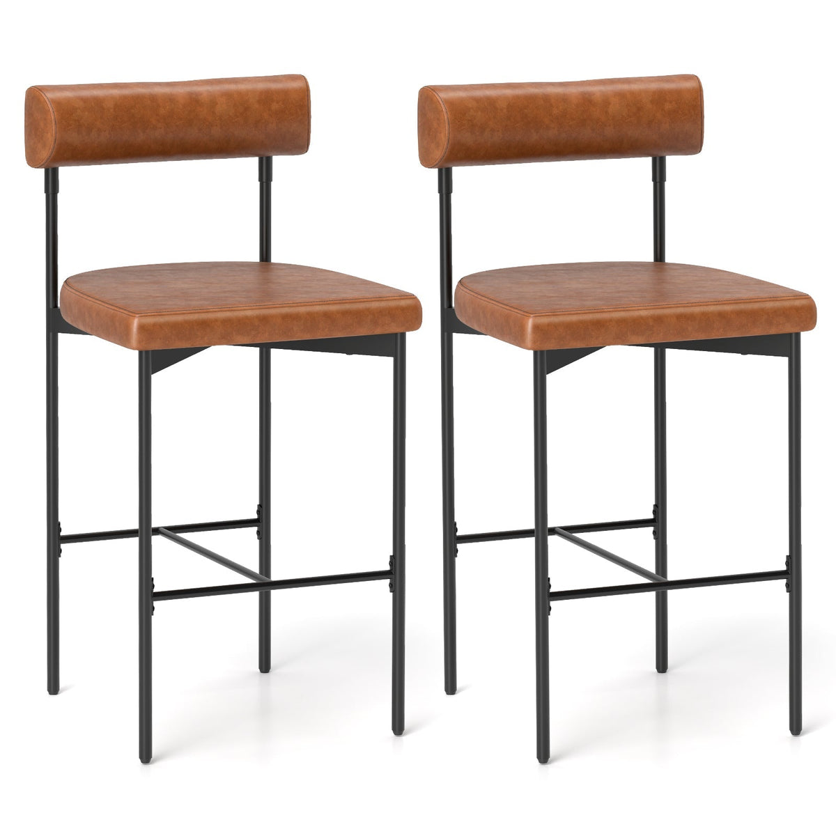 26 Inch Upholstered Bar Stools Set of 2 Counter Height Bar Chairs with Backrest