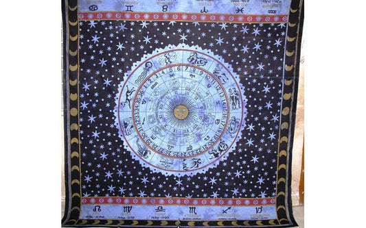 Blue Zodiac Horoscope Astrological Wall Tapestry Home Decor
