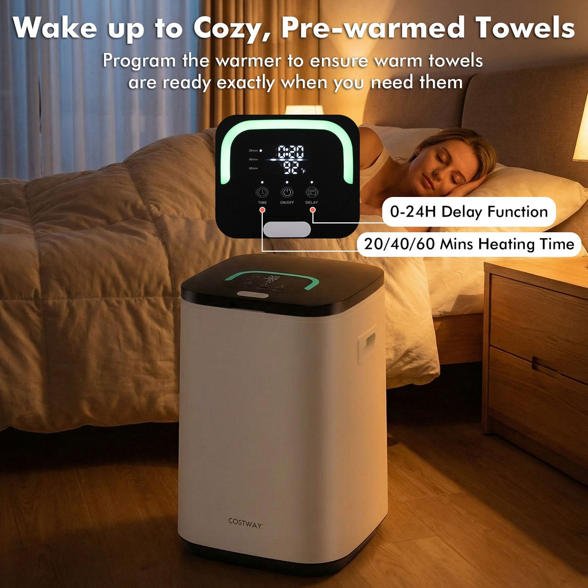 23L Large Hot Towel Heater with Rapid Heating and Adjustable Timer-White