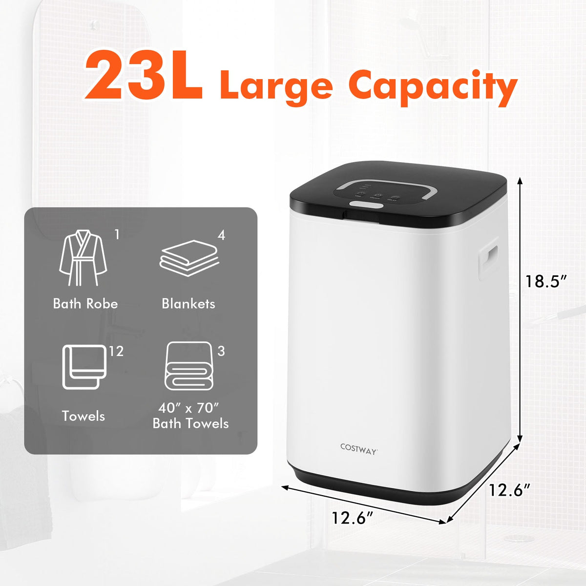 23L Large Hot Towel Heater with Rapid Heating and Adjustable Timer-White