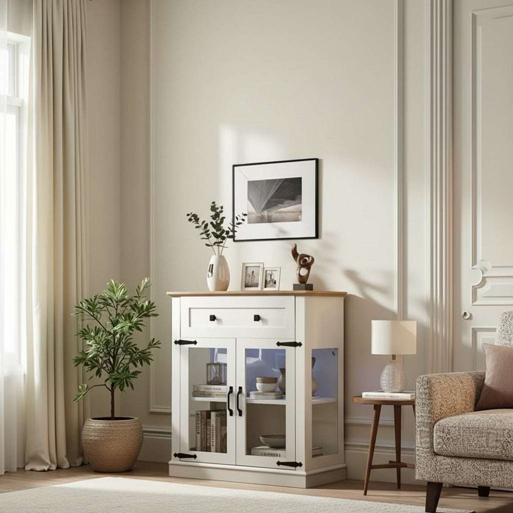 Armario moderno con puertas de cristal – 3 estilos | Estantes ajustables | Alacena de almacenaje compacta