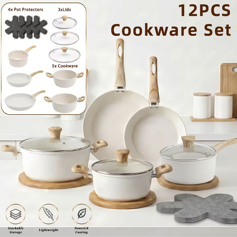 12-Piece Stainless Steel Cookware Set with Frying Pan and Saucepan
