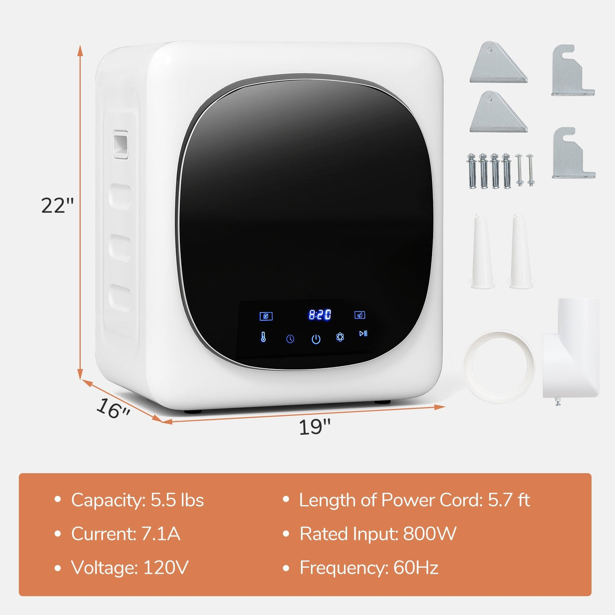 Portable Clothes Dryer Compact Drying Machine 800W Electric Laundry Dryer