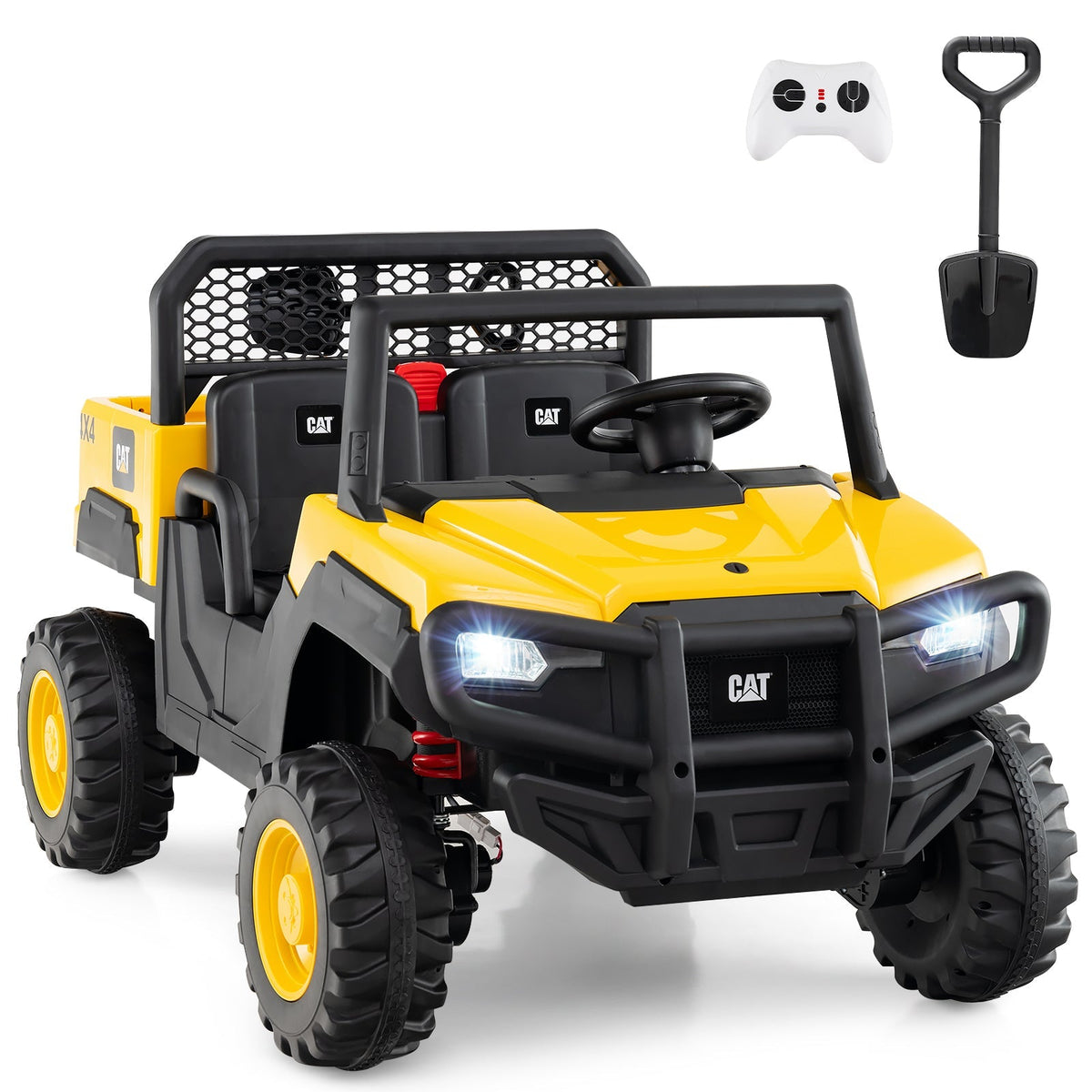 24V Ride On Dump Truck Licensed Caterpillar 2-Seater Kids Car with Remote Control-Yellow