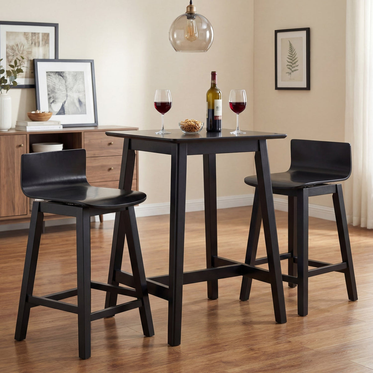 24.5 Inch Swivel Wooden Bar Stools Set of 4 with Rubber Wood Legs and Low Back