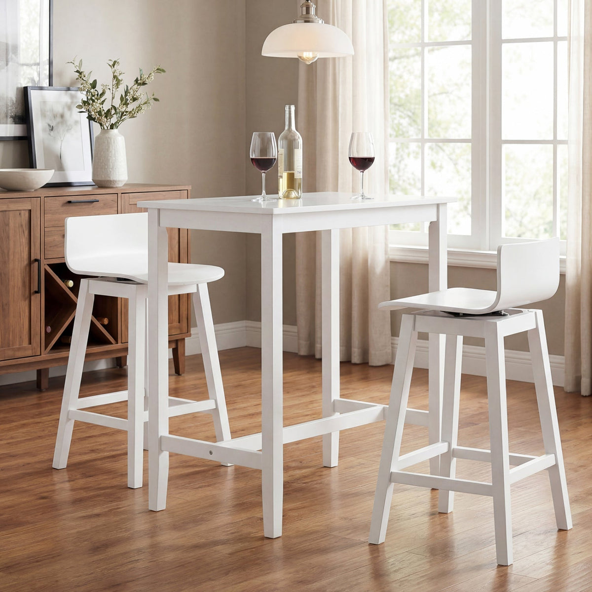 24.5 Inch Swivel Wooden Bar Stools Set of 4 with Rubber Wood Legs and Low Back