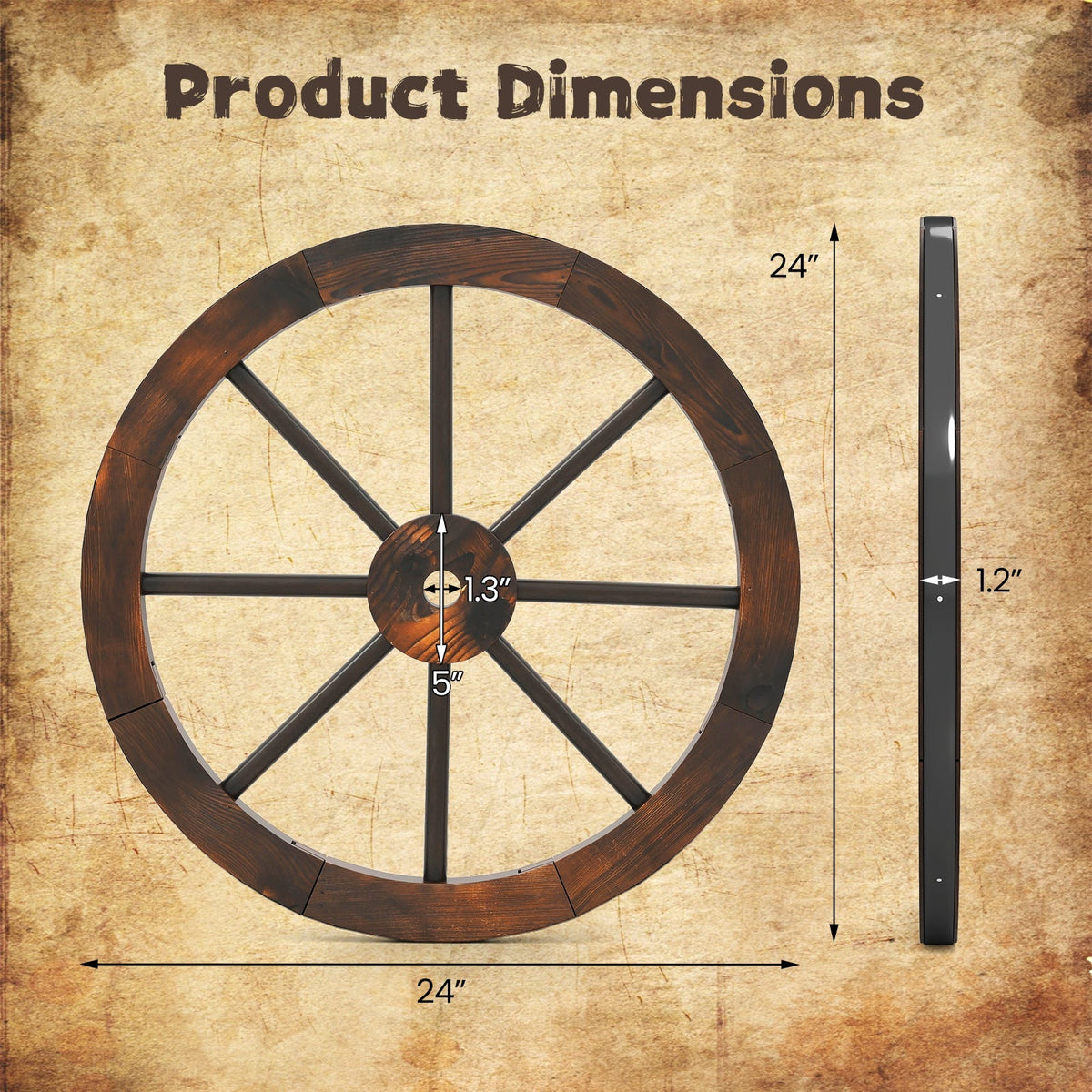 24 Inch Set of 4 Decorative Wooden Wagon Wheel Carbonized Solid Fir Wood