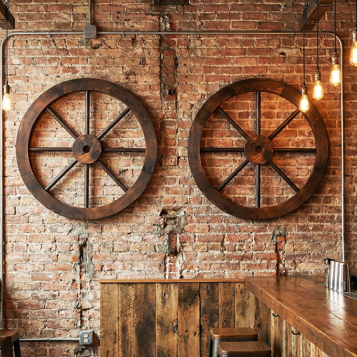 24 Inch Set of 4 Decorative Wooden Wagon Wheel Carbonized Solid Fir Wood