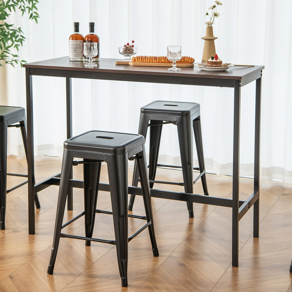 24 Inch Set of 4 Tolix Style Counter Height Barstool Stackable Chair