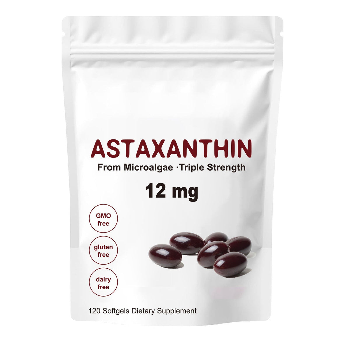Astaxanthin 12mg Softgels - Triple Strength, From Microalgae, Antioxidant Support, Non-GMO, Gluten-Free & Dairy-Free, 120 Softgels