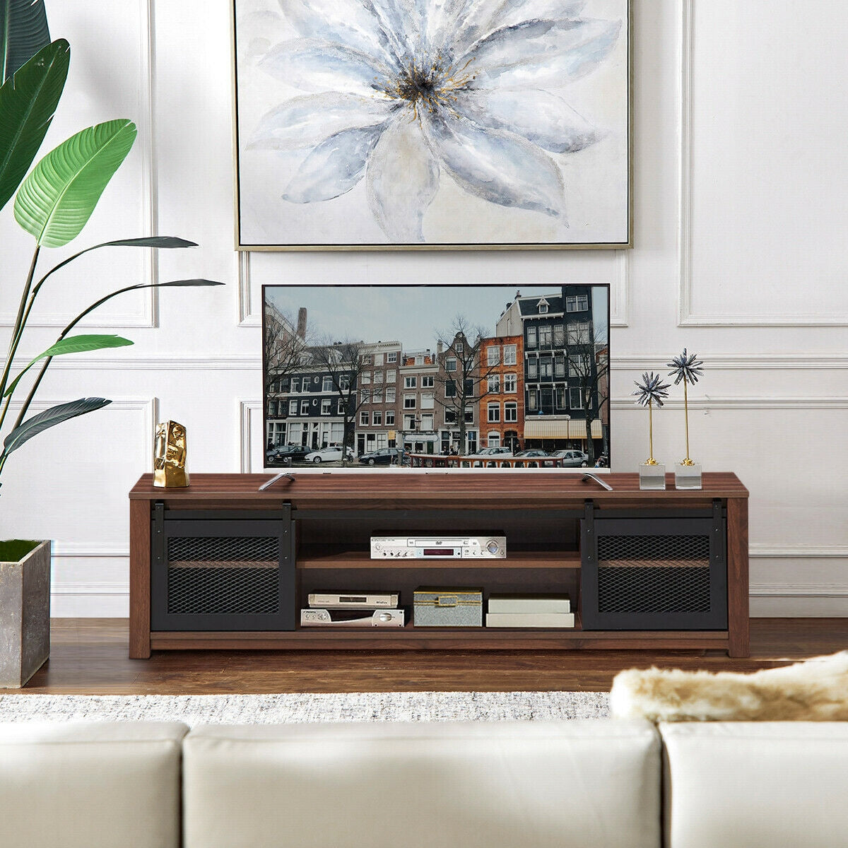 TV Stand Entertainment Center for TV's up to 65 Inch with Adjustable Shelves-Brown
