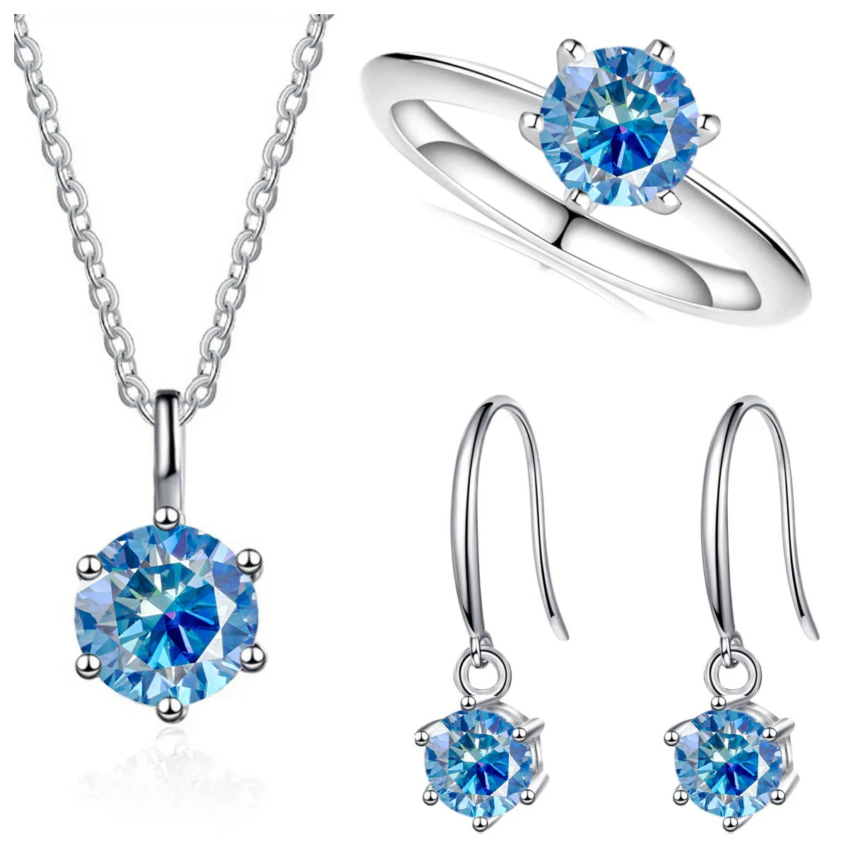 2.5ct Solitaire Moissanite 925 Sterling Silver Necklace Earrings Ring Set
