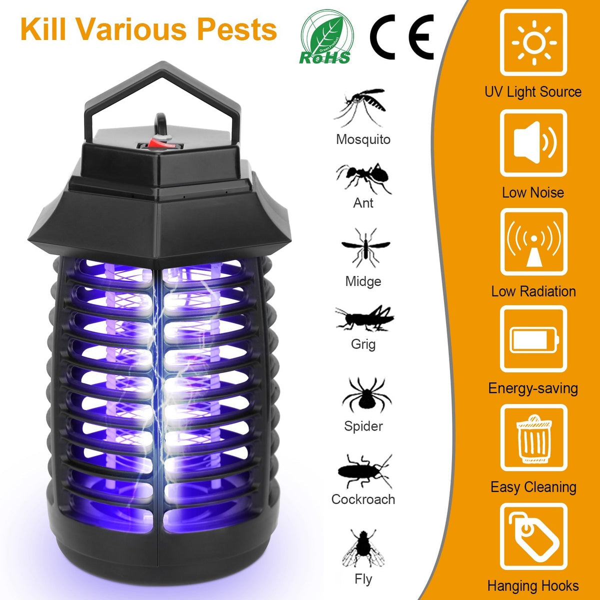 Bug Zapper Electric UV Mosquito Killer Lamp Insect Killer Light Pest Fly Trap Catcher Harmless Odorless Noiseless Narrow Safe Gap For Home Restaurant