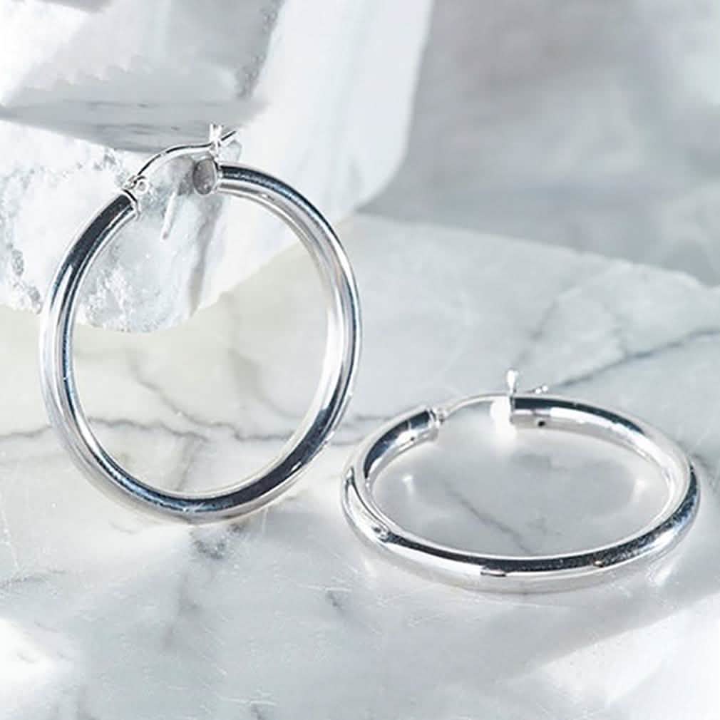 Aros de 25 mm con cierre francés clásico de plata de ley maciza