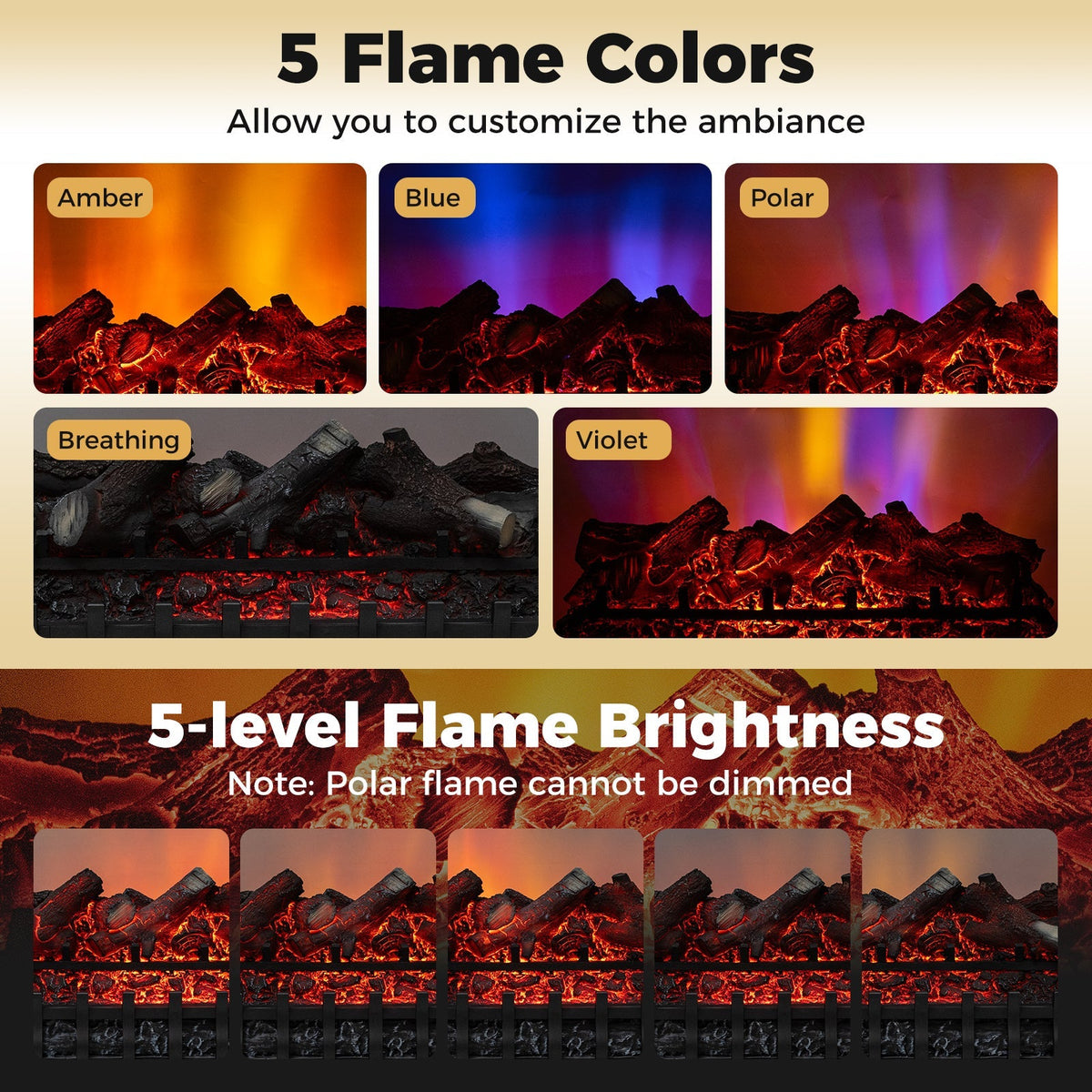 26 Inch WiFi Infrared Quartz Electric Fireplace Insert Logs Heater with Realistic Lemonwood Logs-Black