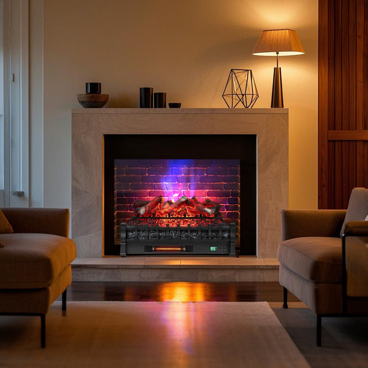 26 Inch WiFi Infrared Quartz Electric Fireplace Insert Logs Heater with Realistic Lemonwood Logs-Black