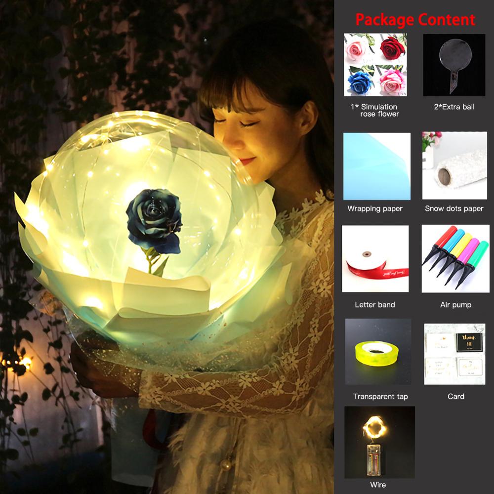 Ramo de Rosas de Globos Luminosos LED Rosa Bola Bobo Transparente