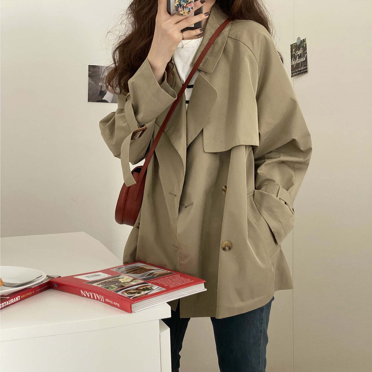 Khaki Trench Coat For Women British Style Small Short Thin Coat