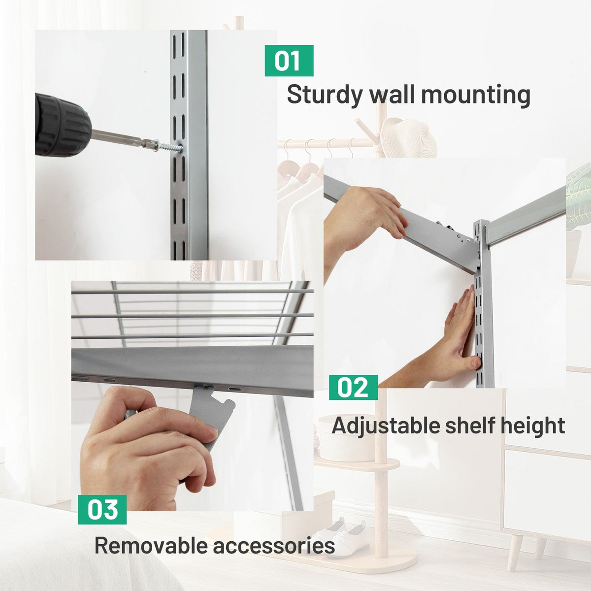 Custom Closet Organizer Kit 3 to 5 Feet Wall-Mounted Closet System with Hang Rod