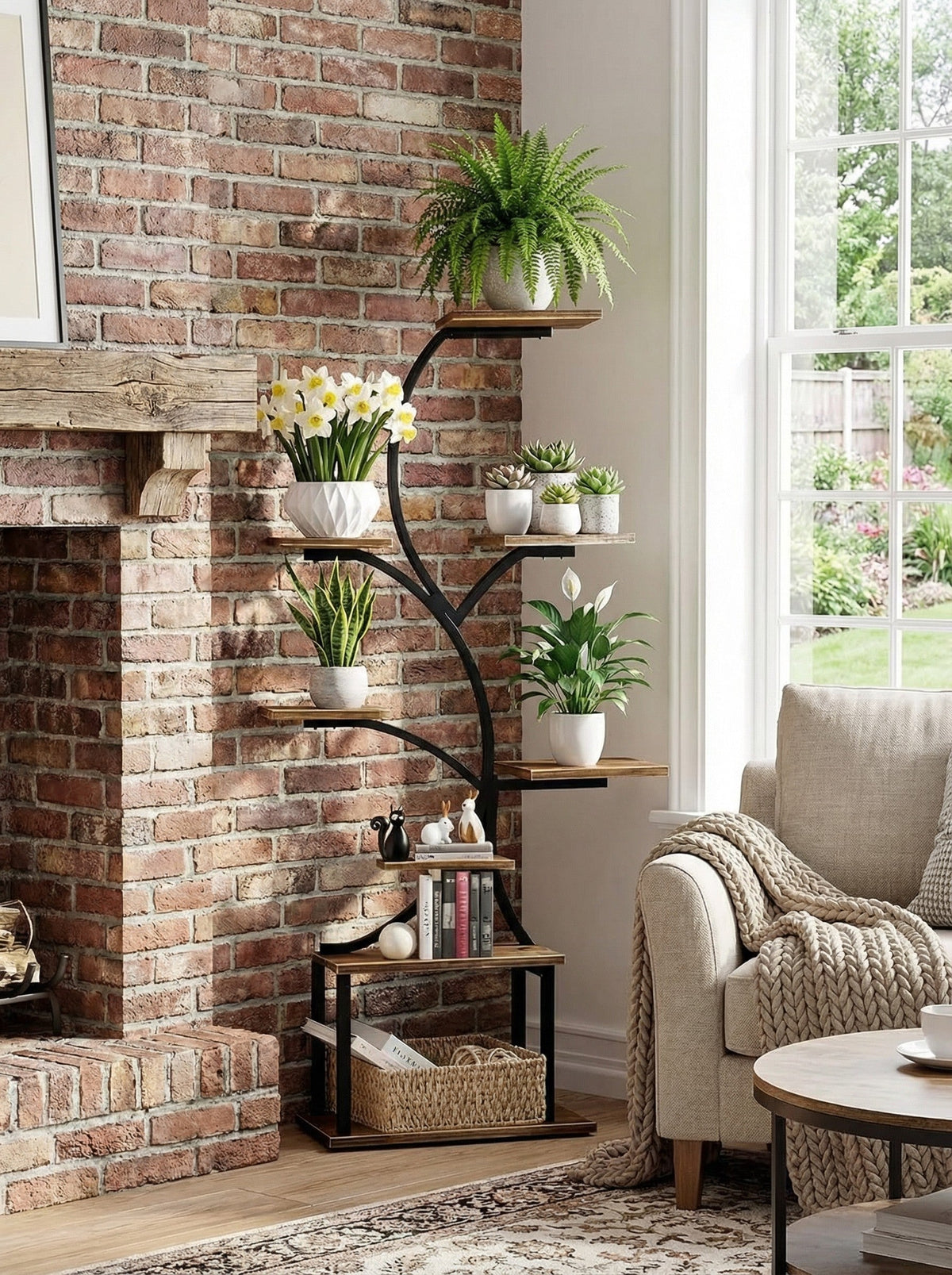 Estante metálico esquinero de 8 niveles para plantas | Estantería para plantas de interior con forma de árbol