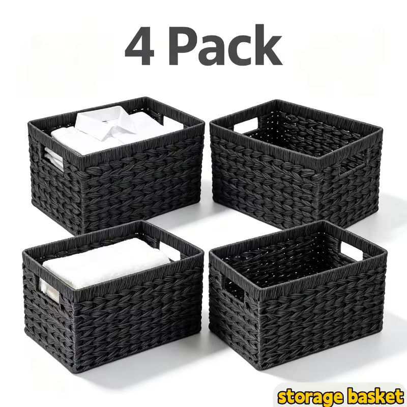 Woven Hyacinth Storage Baskets with Cut-out Handles