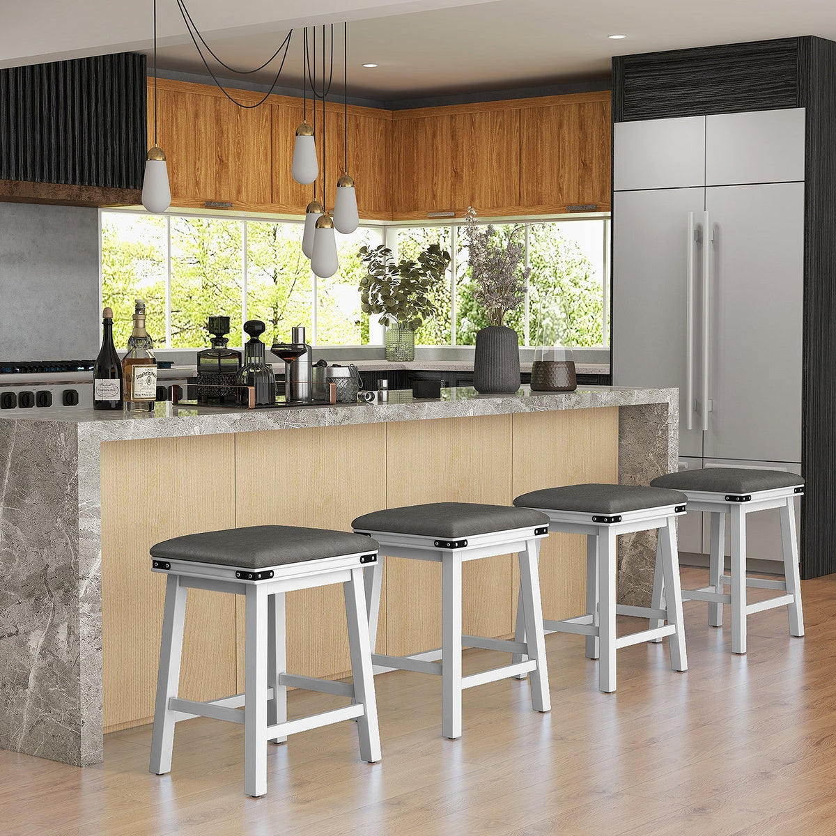 Set of 2 24/30 Inch Dining Bar Stool with Acacia Wood Frame