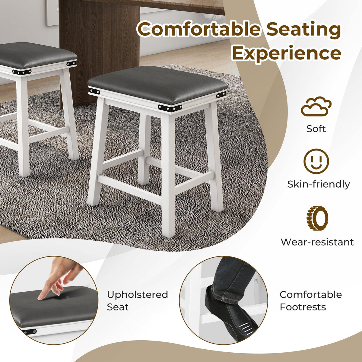 Set of 2 24/30 Inch Dining Bar Stool with Acacia Wood Frame