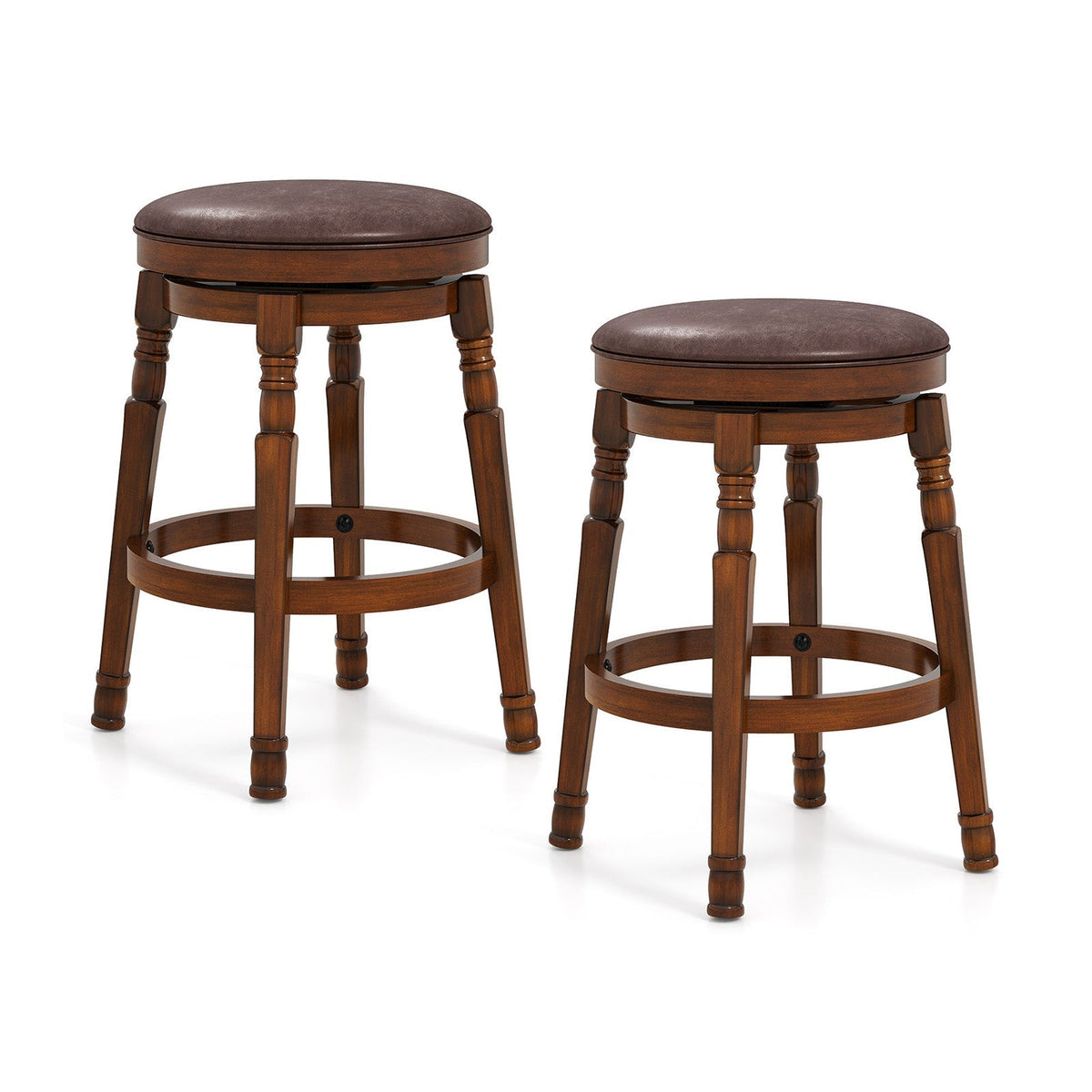 Set of 2 29-Inch Swivel Leather Padded Dining Bar Stools