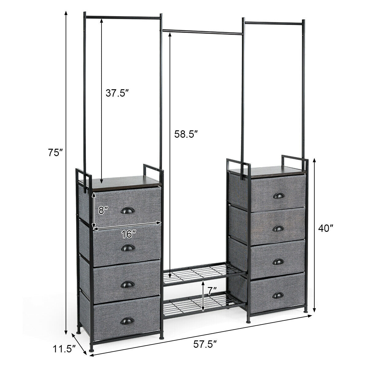 3-in-1 Portable Multifunctional Dresser with 8 Fabric Drawers and Metal Rack