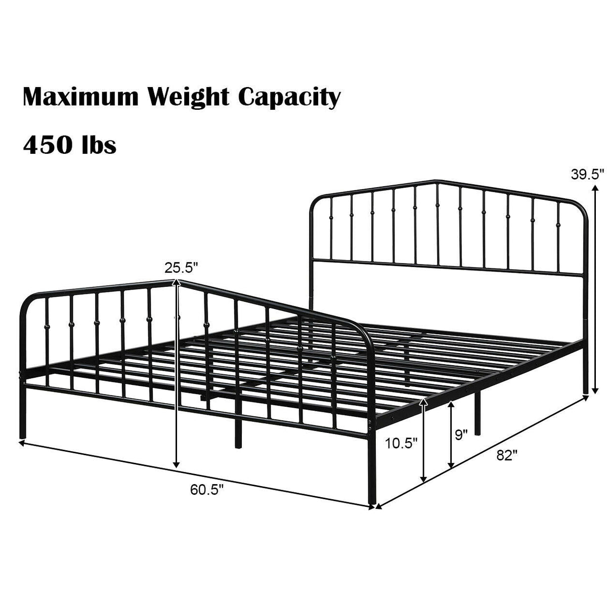 Queen Size Metal Bed Frame Slat Platform