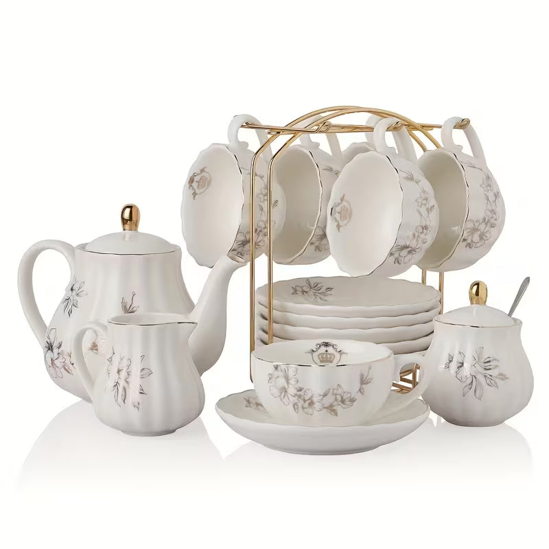22-Piece Porcelain Tea Set with Teapot and Teaspoons
